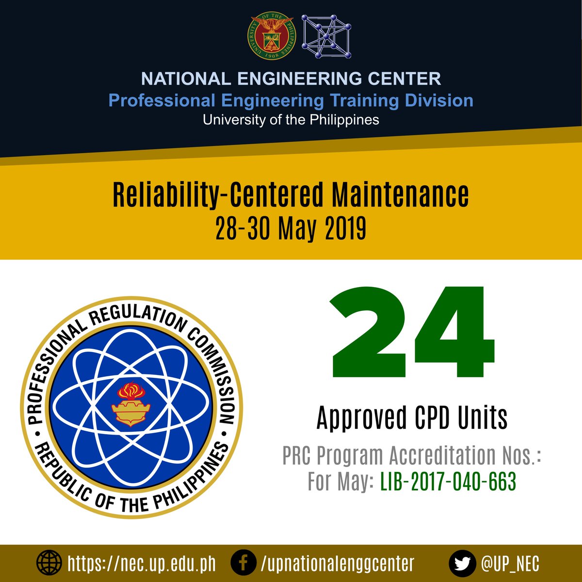 UP_NEC's tweet photo. Four of our training programs have been approved for 24 CPD units!
Register now and maximize the opportunity!
#UPNEC #PETD #PRC #CPDUnits https://t.co/9EDXbV1CgA
