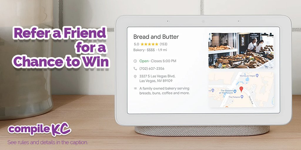 compilekc's tweet photo. We're giving away a Google Home Hub to 1 winner! Each friend you refer that registers and participates in the event, earns you 1 chance to win. You must also be registered, participate and present to win #kansascity #kc #kcmo #charity #nonprofit #giveback #googlehome #googlehub https://t.co/qGKrpHXiVi