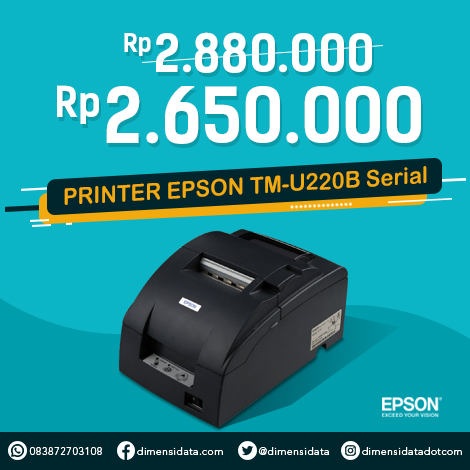 dimensidata's tweet image. Printer EPSON TM-U220B Serial.

Auto Cutter, Receipt, for Park / Kitchen, Serial.

Link: bit.ly/2JDMSAF

#eposn #epsonprinter #printer #thermal #thermalprinter #promo