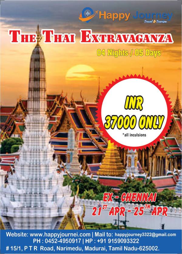 dillondinesh's tweet photo. THE THAI EXTRAVAGANZA
Apr 21 - Apr 25
 
Package details: 
Date of travel : April 21st ‘19 
No of Nights : 4 N and 5D Destination : Pattaya (2 NT) + Bangkok (2NT) https://t.co/ZpSSuqRonG
