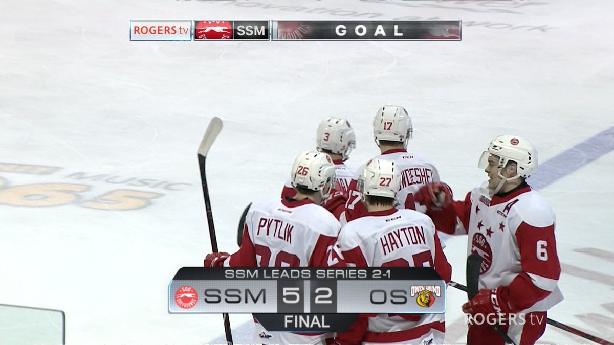 OHLHockey's tweet photo. GM3 FINAL: @OHLHoundPower (5) at @AttackOHL (2)
@ArizonaCoyotes prospect @BarrettHayton scores and adds 3 assists.
π₯π: https://t.co/tuuCitCjvl
#OHLPlayoffs | #SSMvsOS (2-1) https://t.co/gR66Bkuv6X
