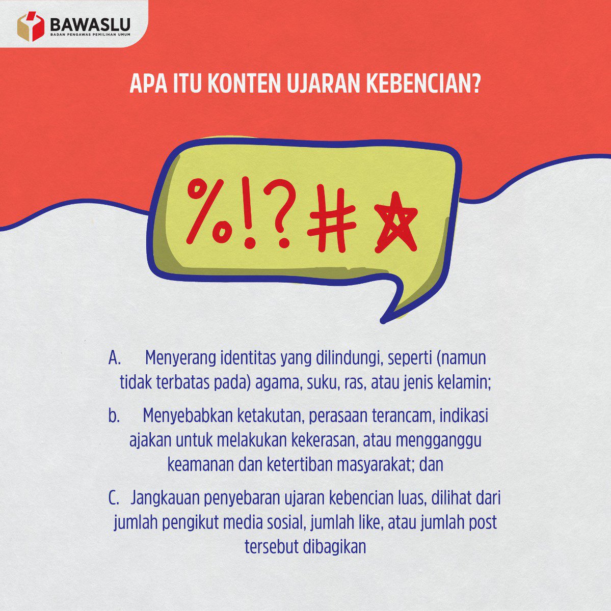 bawaslu_RI's tweet photo. #SahabatBawaslu, hati-hati menerima dan menyebar informasi. Laporkan jika menemukan hoaks dan ujaran kenencian. Bersama, kita wujudkan #PemiluTanpaHoaks https://t.co/Io1WpMKjGU