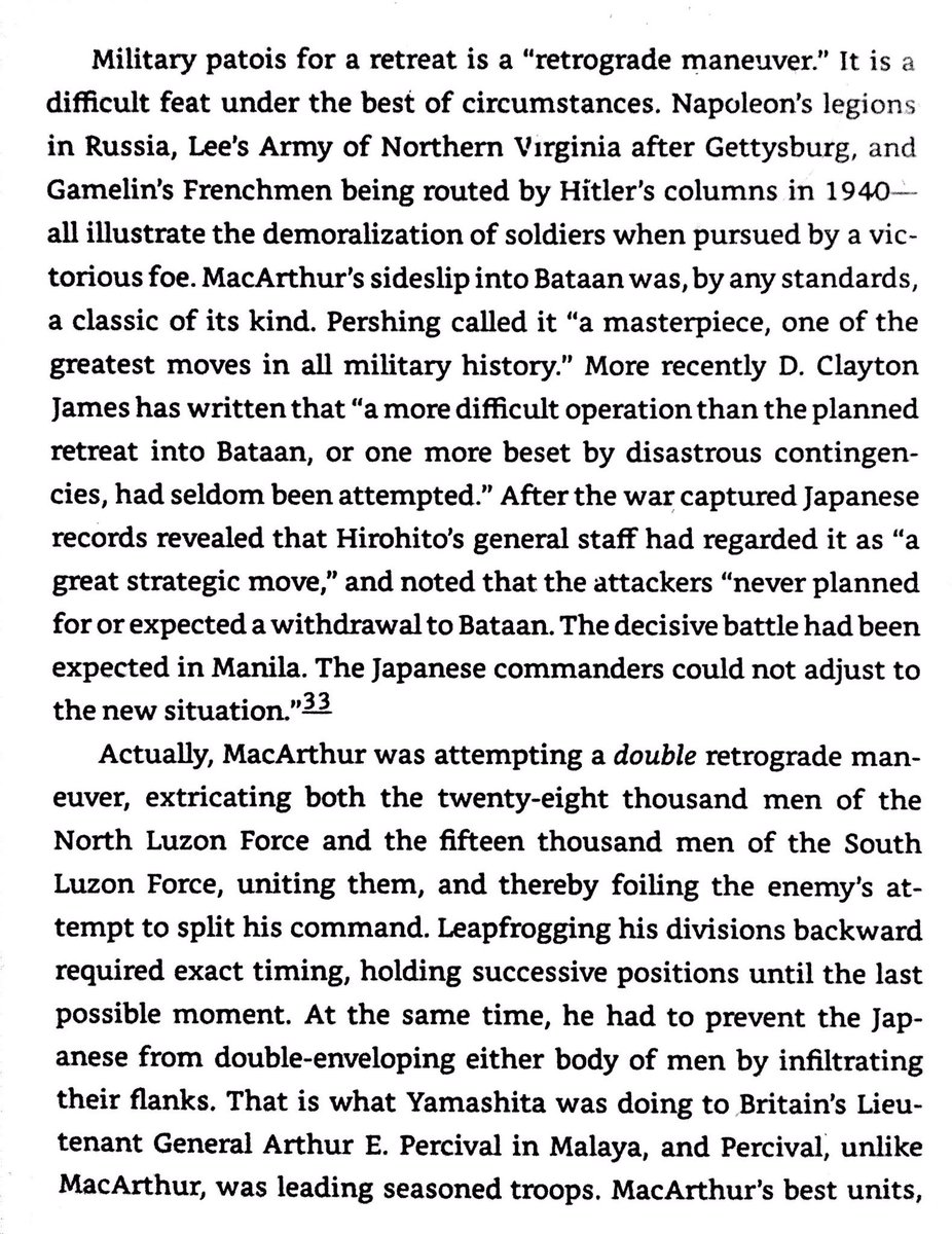 MacArthur’s successful retreat to Bataan, and his failure to bring enough supplies for his troops there.
