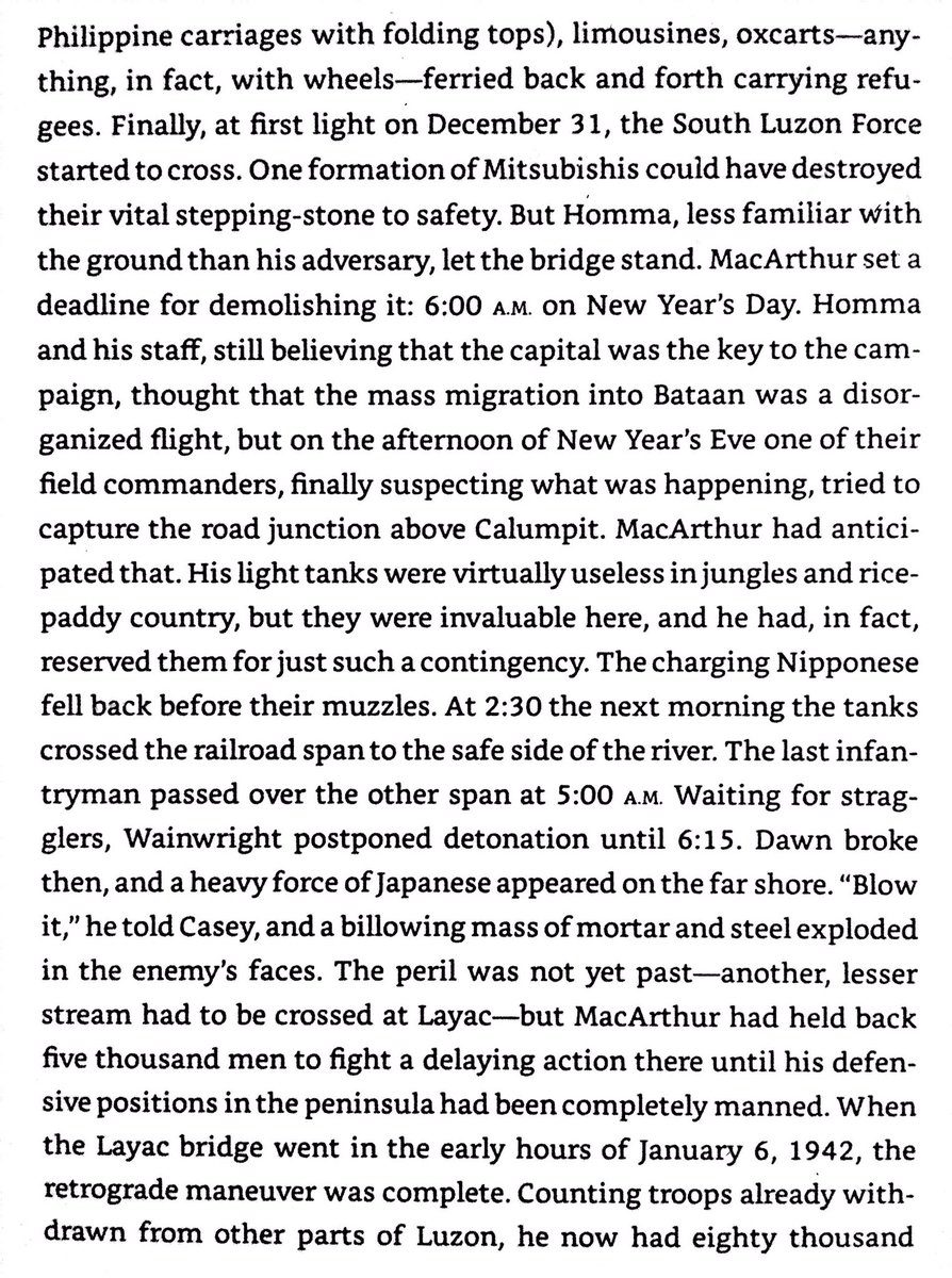 MacArthur’s successful retreat to Bataan, and his failure to bring enough supplies for his troops there.