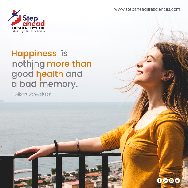 StepAheadpharma's tweet photo. Happiness is nothing more than good health and bad memory. 
- Albert Schweitzer

#stepahead #lifequote #happiness #quote #albertschweitzer #pharma #industry #medicine #doctor #hospital https://t.co/lajyMlSGqY