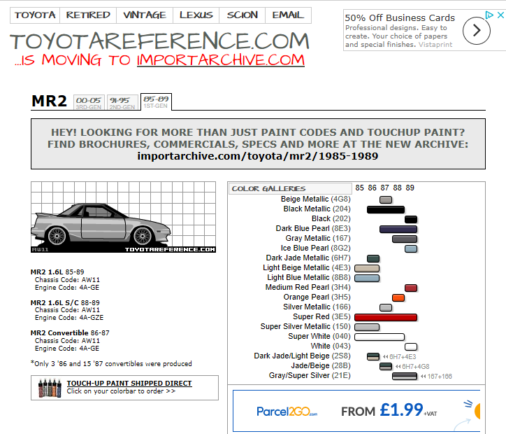 Toyota Colour Chart