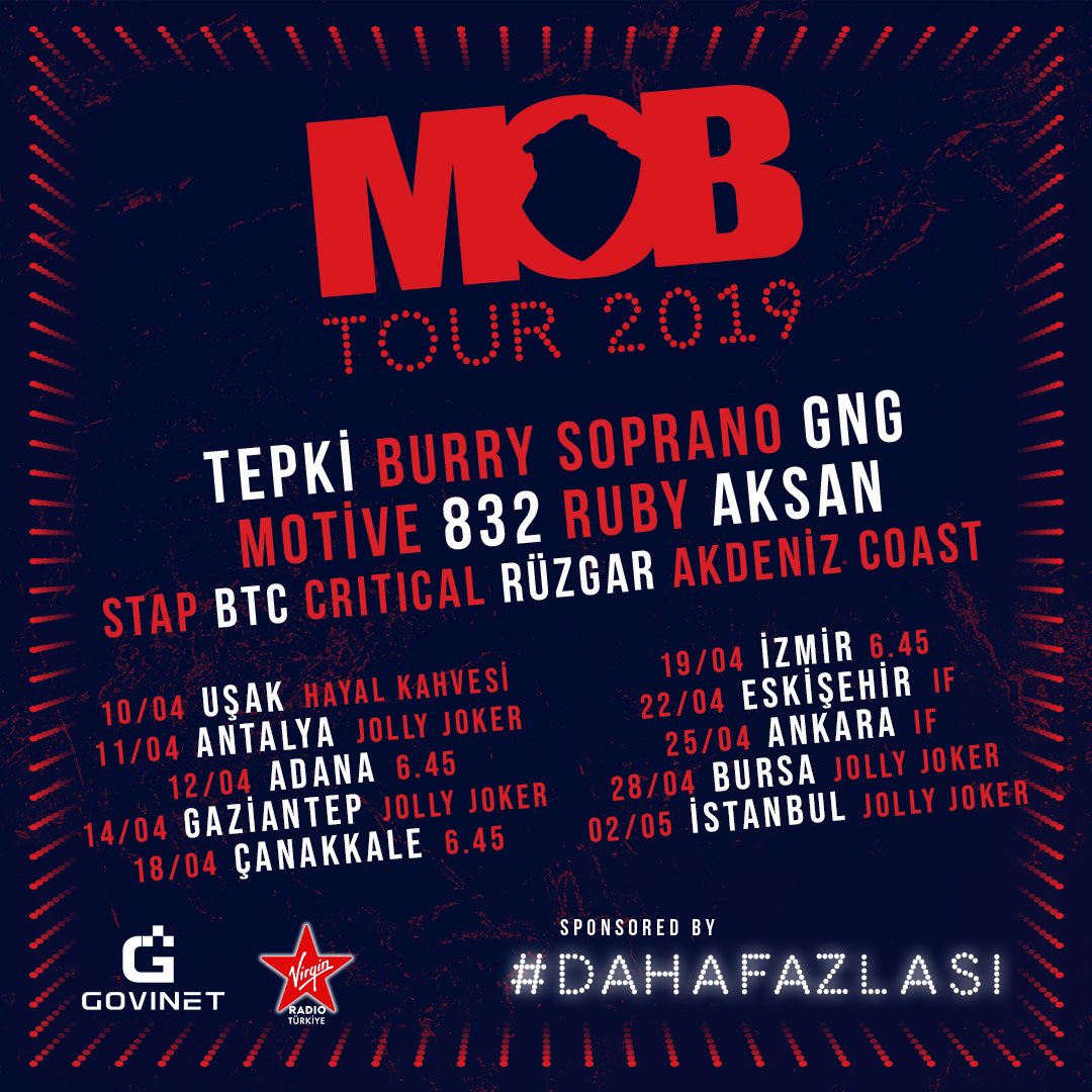 mob_ent_tr's tweet photo. 💥MOB TOUR 2019💥 yeni şehirlerle satışta! #mobtour2019 #mobentertainment #dahafazlası #birliktegüzel #bluemag https://t.co/pje57vzcyk