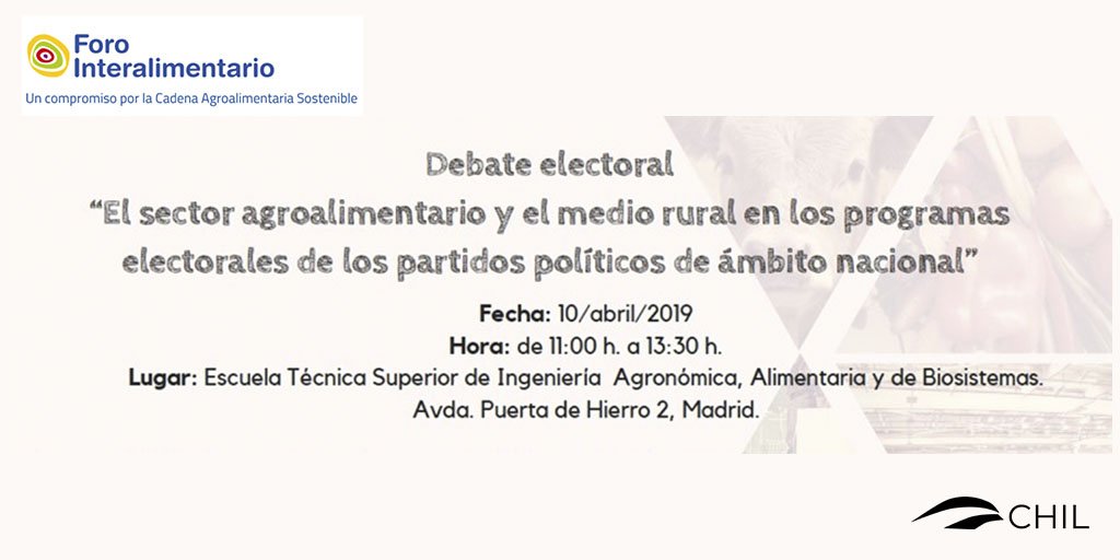 "El sector agroalimentario y el medio rural en los programas políticos de las elecciones generales". Informa <a href="/forointeralimen/">Foro Interalimentario</a> en CHIL: bit.ly/2TA0flh