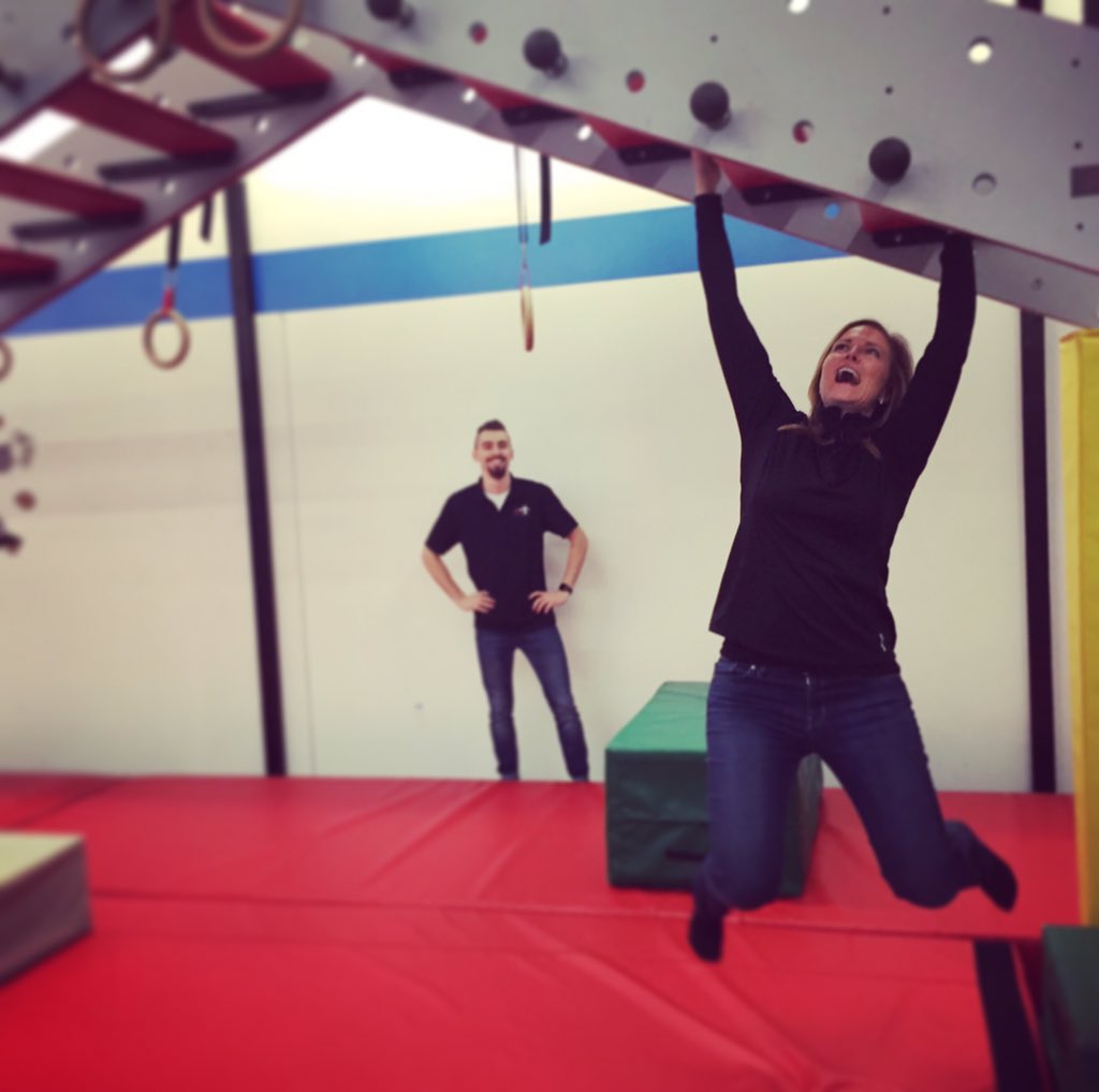 NHChronicle's tweet photo. Almost got it. This is the @NHChronicle field crew trying the #DevilSteps at @USANinjaChall in #Manchester. For the record, it's really hard!! @ErinWMUR @videoshep @MaryPaigeProvos via @sean_wmur https://t.co/gz7kYQJxCT