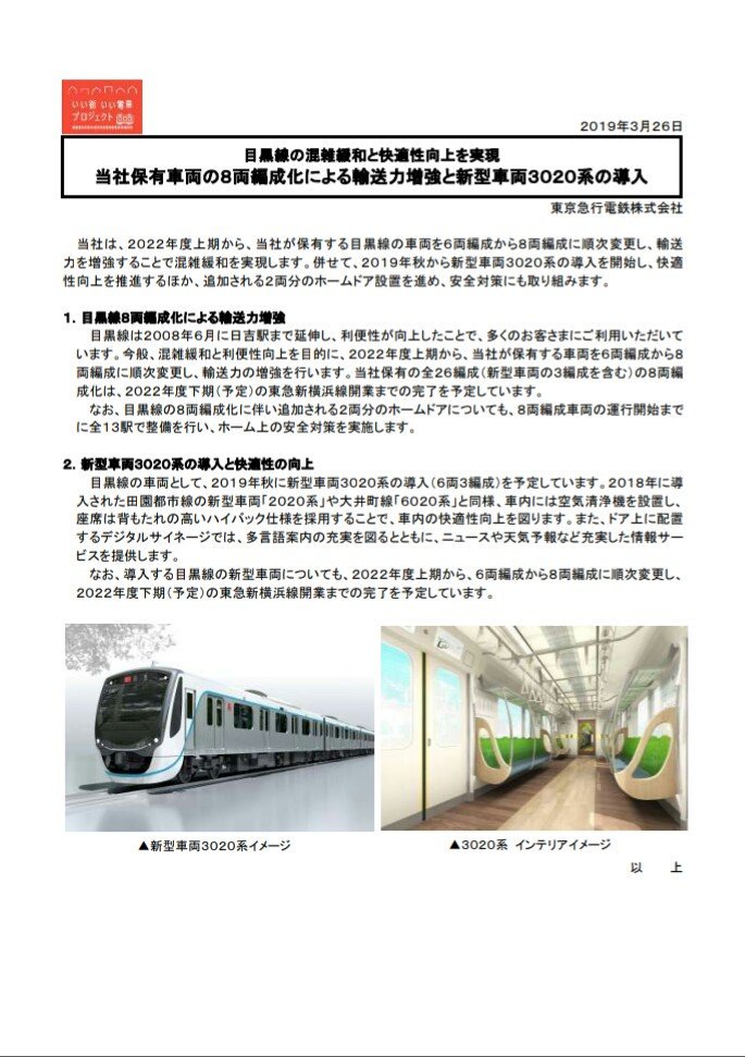 とくちゃん Twitterissa 東急30系 目黒線に導入へ ついに東急電鉄の公式サイトから東急30系について公表されましたね 全編成8両化ということは 既存の東急3000系 東急5080系にも中間車を導入するということでしょうか 東急30系 T Co Hep7wtdwi6