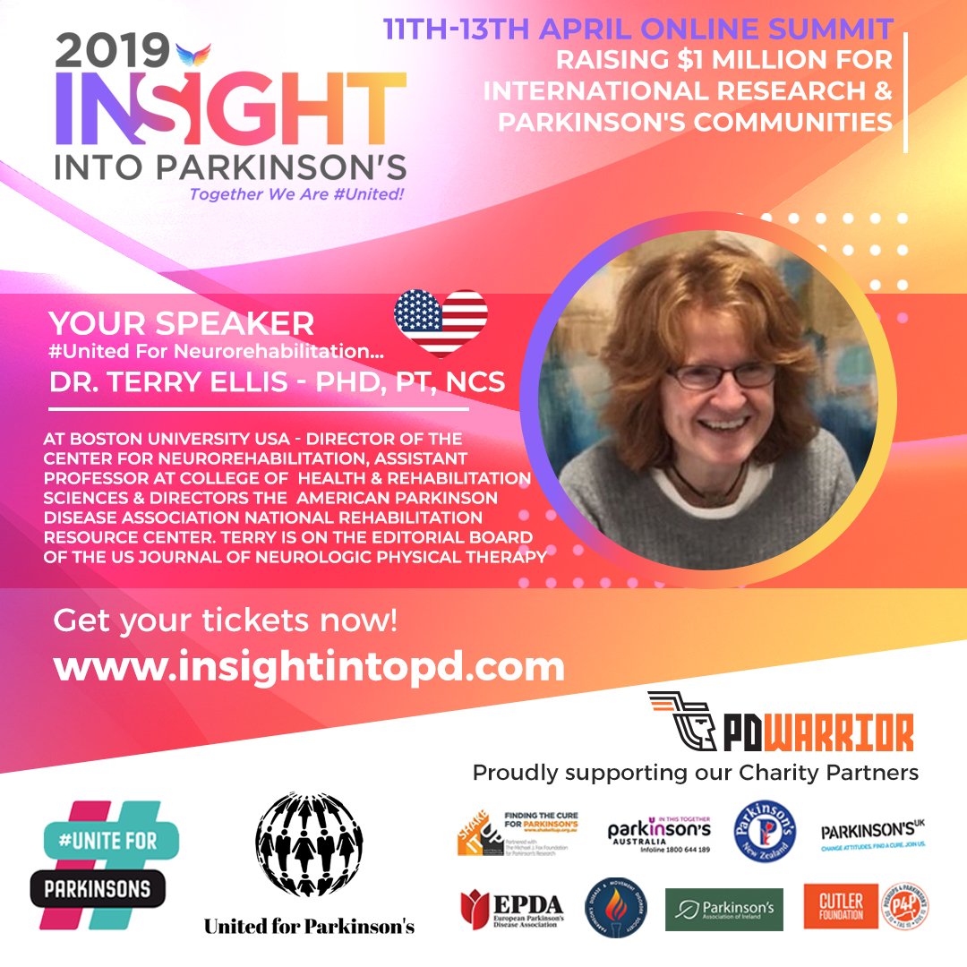 InsightIntoPD's tweet photo. We're excited to announce that Dr Terry Ellis is going to be presenting a keynote speech at @InsightIntoPD as well as sit on a LIVE panel in the "Health Professionals only" section.  #Insight #into #Parkinsons #INSIGHT2019 https://t.co/piyCLBdCXX