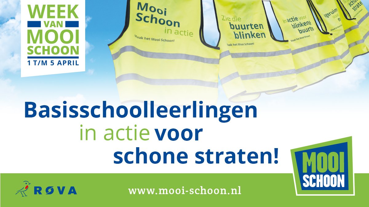 Van 1 tot en met 5 april is de Week van Mooi Schoon. Tijdens deze week komen ruim 10.000 basisschoolleerlingen in actie en gaan ze samen aan de slag om zwerfvuil in hun eigen omgeving op te ruimen👏. Meer weten? Kijk dan op mooi-schoon.nl/weekvanmooisch… #weekvanmooischoon#opruimactie