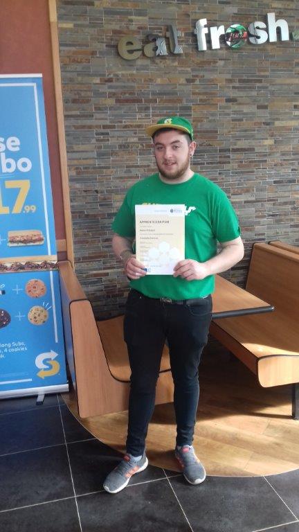 Well done Keelan Pritchard - Subway, Main Street, Omagh on completing your #Hospitality Services Level 2 #Apprenticeship! 
Keelan has now progressed to Level 3 #Hospitality #Supervision.
#Apprenticeships #Hospitality #Opportunity #Success