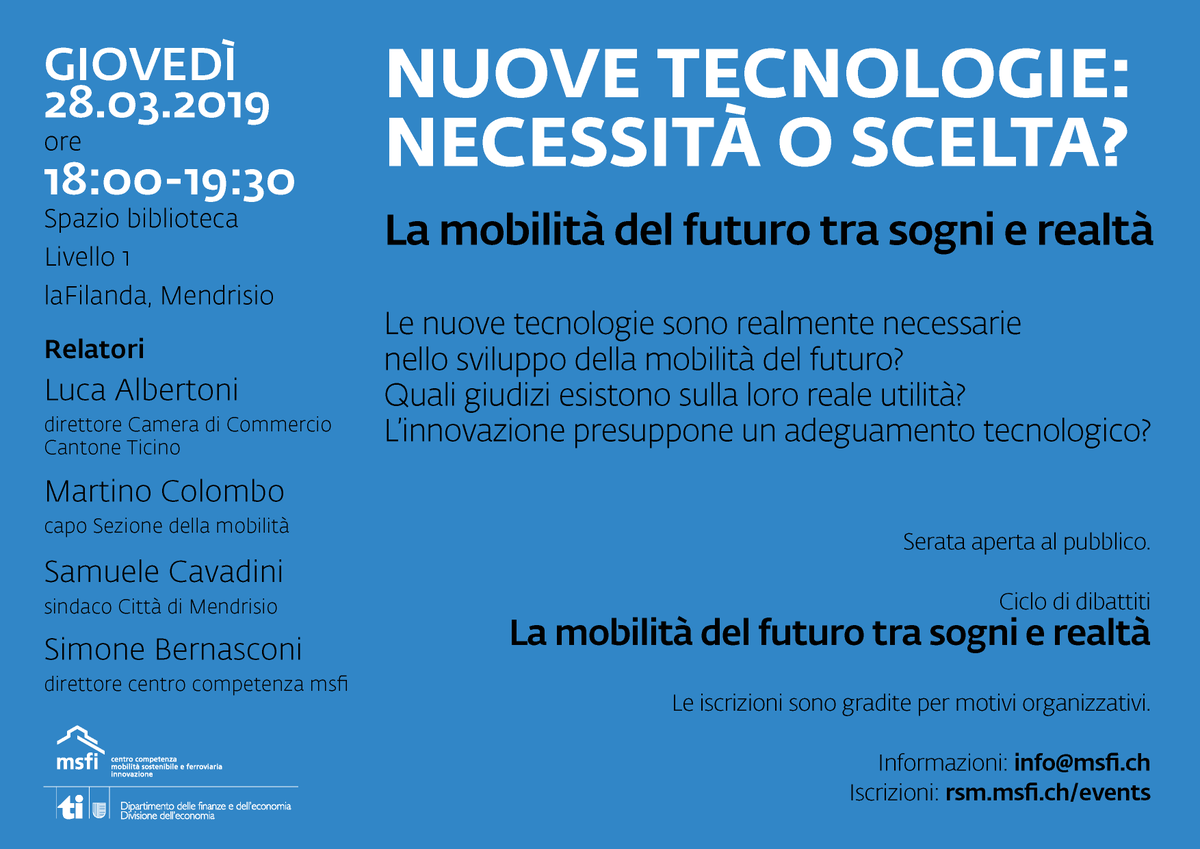 msfi_innovation's tweet photo. Nuove tecnologie: necessità o scelta? Se ne discute a Mendrisio giovedì 28 marzo! 
Iscrizioni: https://t.co/PihAoOZ54T 

#rsm #msfi #SUPSI #technologies #newtechnologies #future #mobility #Mendrisio #Ticino https://t.co/YmP6QQdVL7