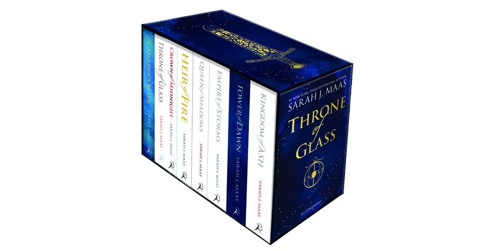 #ThroneOfGlass fans ⚔️: the box set of the UK paperback editions will be out 5th November 2019. The box set also includes a colour poster 🙌 .
Pre-order here amazon.co.uk/dp/1526613891/ (US paperback box set  will be released later this year - artwork coming SOON).