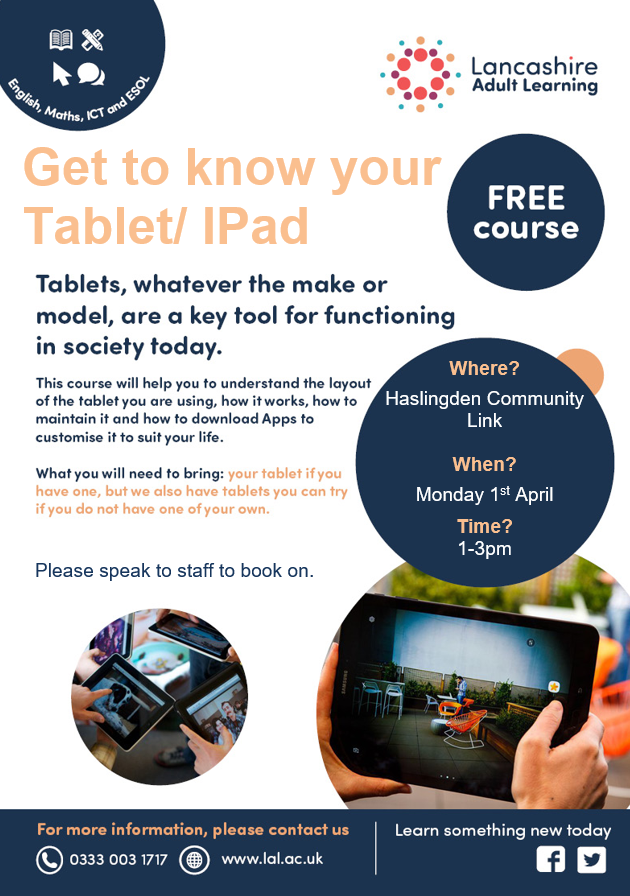 Beginner tablet course on Monday @hassycomlink. If you'd like similar at your venue, or for your service users please get in touch. Our courses are FREE!!!! Spread the word and help reduce isolation #digitalskills @lovehaslingden @madeinhassy @LWLBRossendale @LancsLearning