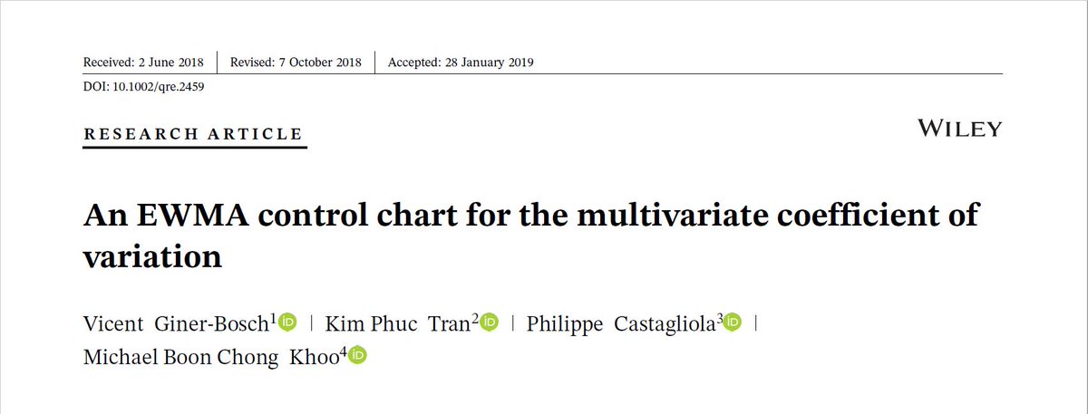 vginer_upv's tweet image. Happy! My last article got finally published!! I worked on this together with Prof. Castagliola during my stay in the @IUTNantes in 2017.

#research #SPC #statisticalqualitycontrol #EWMA #multivariatecoefficientofvariation

↪ doi.org/10.1002/qre.24…