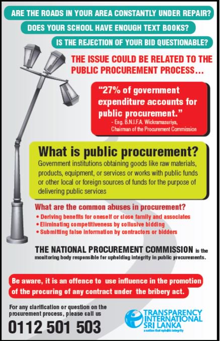 tisrilanka's tweet photo. Did you know that public procurement accounts for 27% of government expenditure?

#anticorruption #lka #SriLanka https://t.co/MjMi6Vs7qH