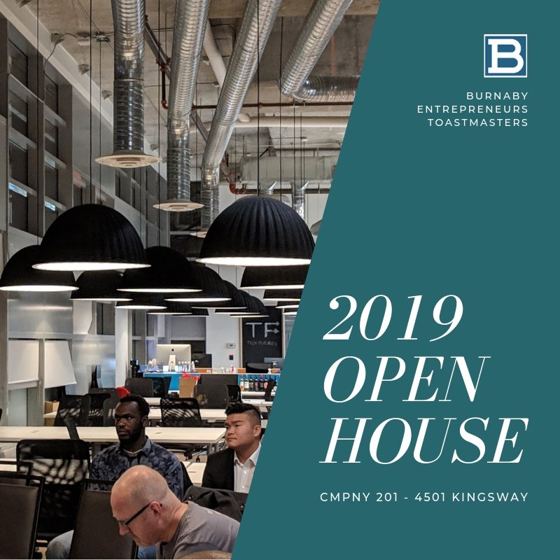 BETMBurnaby's tweet photo. YOU are invited to Burnaby Entrepreneurs Toastmasters' first Open House of 2019. This is a special Open House because we will celebrating our 3rd birthday  Where? CMPNY 201–4501 Kingsway When? March 27th 2019  7- 9 pm .  #betm #betmclub #openhouse #success #publicspeaker https://t.co/dAft8TQDFP