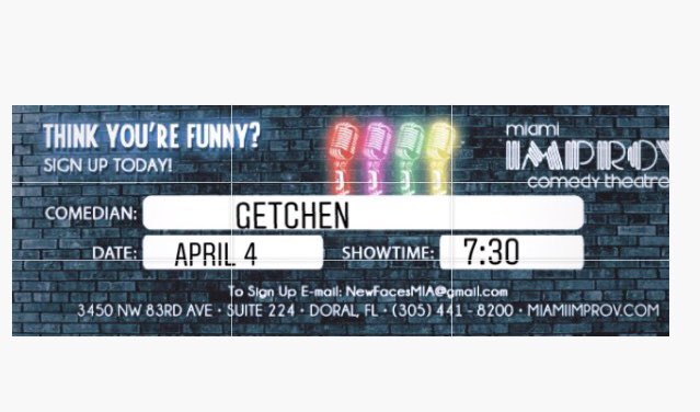 GetchenB's tweet photo. I'm performing at Miami improv April 4th dm if y'all want to slide https://t.co/iZELy0IGpS