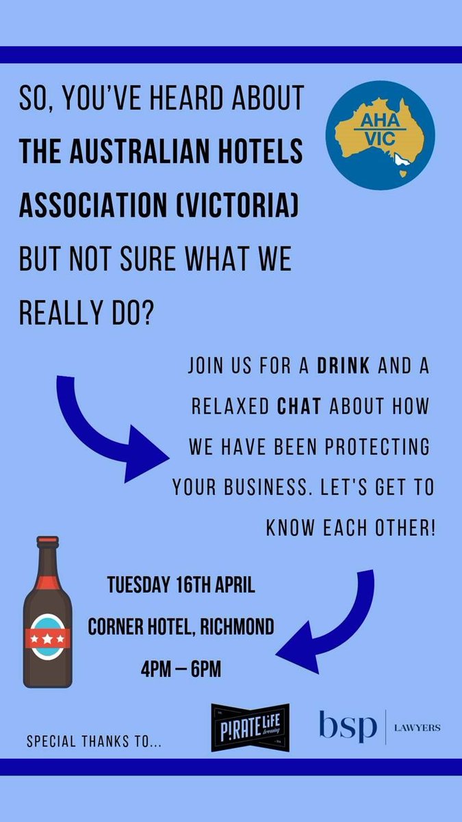 ahavic's tweet photo. Not a member or want to know more about what we do?
We are heading to the Corner Hotel, Richmond to talk about how we protect businesses.
Register here https://t.co/7E9acWhKjF https://t.co/Xh8g8sHFJ6
