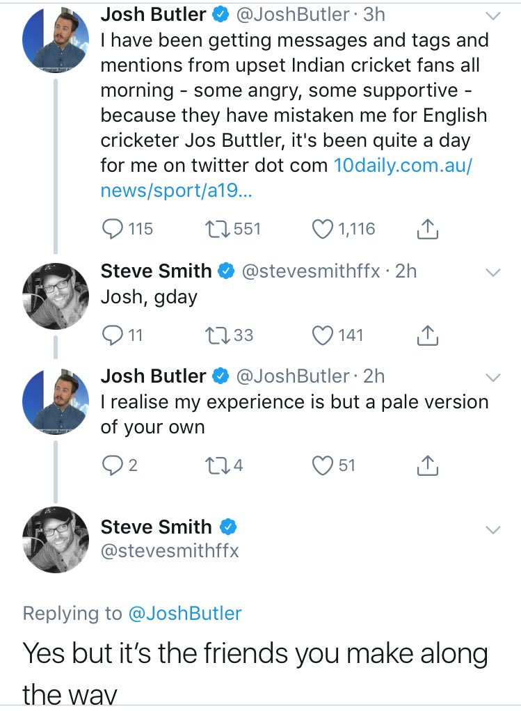 melindafarrell's tweet image. Spare a thought for @JoshButler and @stevesmithffx during these trying times.