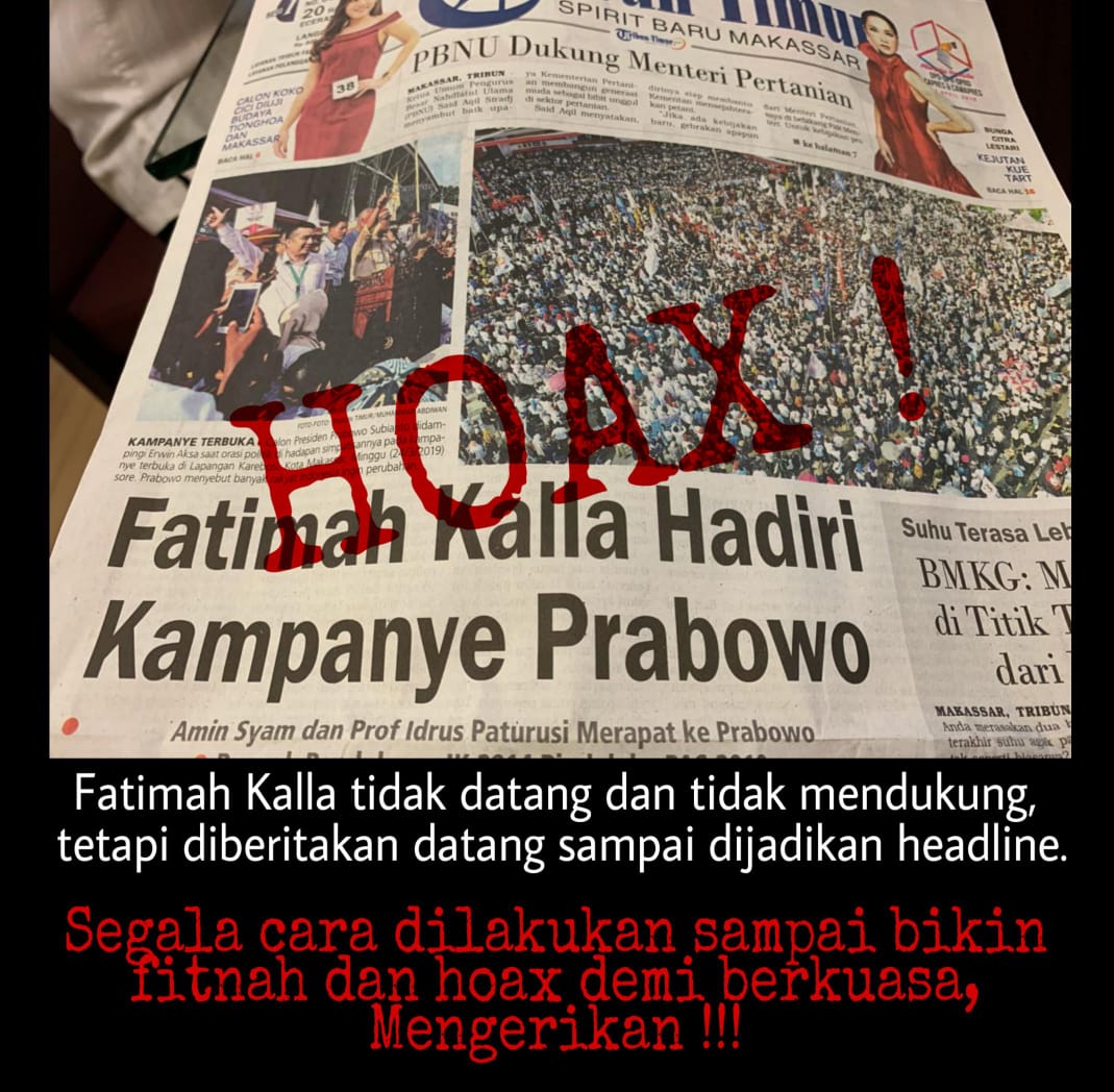 destiruri1's tweet photo. Fatimah Kalla hadiri kampanye Prabowo adalah Hoax
@KudaHitam45
@ZahidahYani
#PutihAdalahK1ta https://t.co/9fKWMmNAPM
