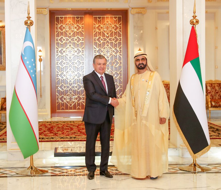 HHShkMohd's tweet photo. Биз Ўзбекистон Республикаси Президенти Шавкат Мирзиёев Бирлашган Араб Амирликларига давлат ташрифи билан буюрганидан жуда ҳам мамнунмиз. Ушбу ташриф икки давлатимиз ўртасидаги алоқаларда янги саҳифани очиб беради. https://t.co/yaoe4qqWkw