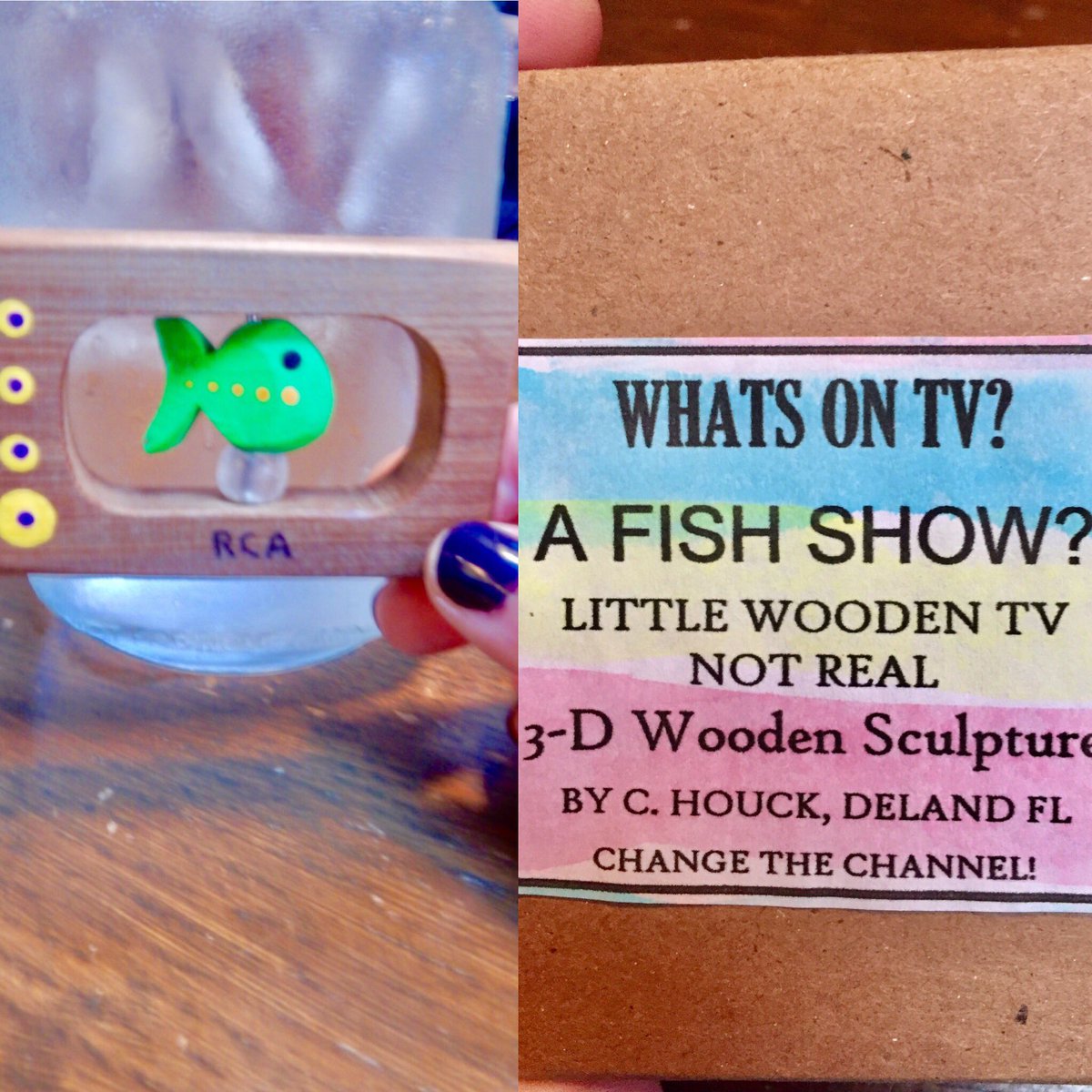 Queenie4ever's tweet photo. Bought the fish show art piece from @Art_o_mat #farmersdaughterhotel #tartla #vendingmachine #repurposed #vintageinspired #fish #art #hotel #travel #pasta #thingstodoinla #handmade #wooden #painted #sculpture #water #colorful #tv #artvendingmachine #takemebacktuesday #coolthings https://t.co/2vSXqKmm5z