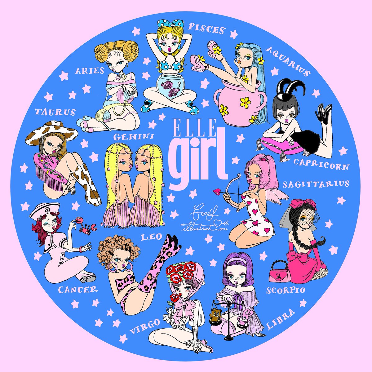 Foxy Illustrations 在 Twitter 上 For Elle Girl 12星座のイラストを描きました あなたはどの女の子 T Co 5csumtbzlu Twitter