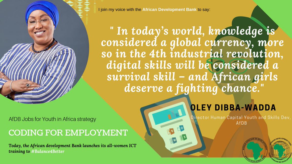 essa3yist's tweet photo. Still aggressive about its #JobsforYouthsinAfrica #Strategy, @AfDB_Group has, in line with its focus on gender equality in access to digital skills in #Africa, launched the #CodingforEmployment program, an all-female digital cohort preparing girls for the #4thindustrialrevolution https://t.co/Y0uvQvzbfI