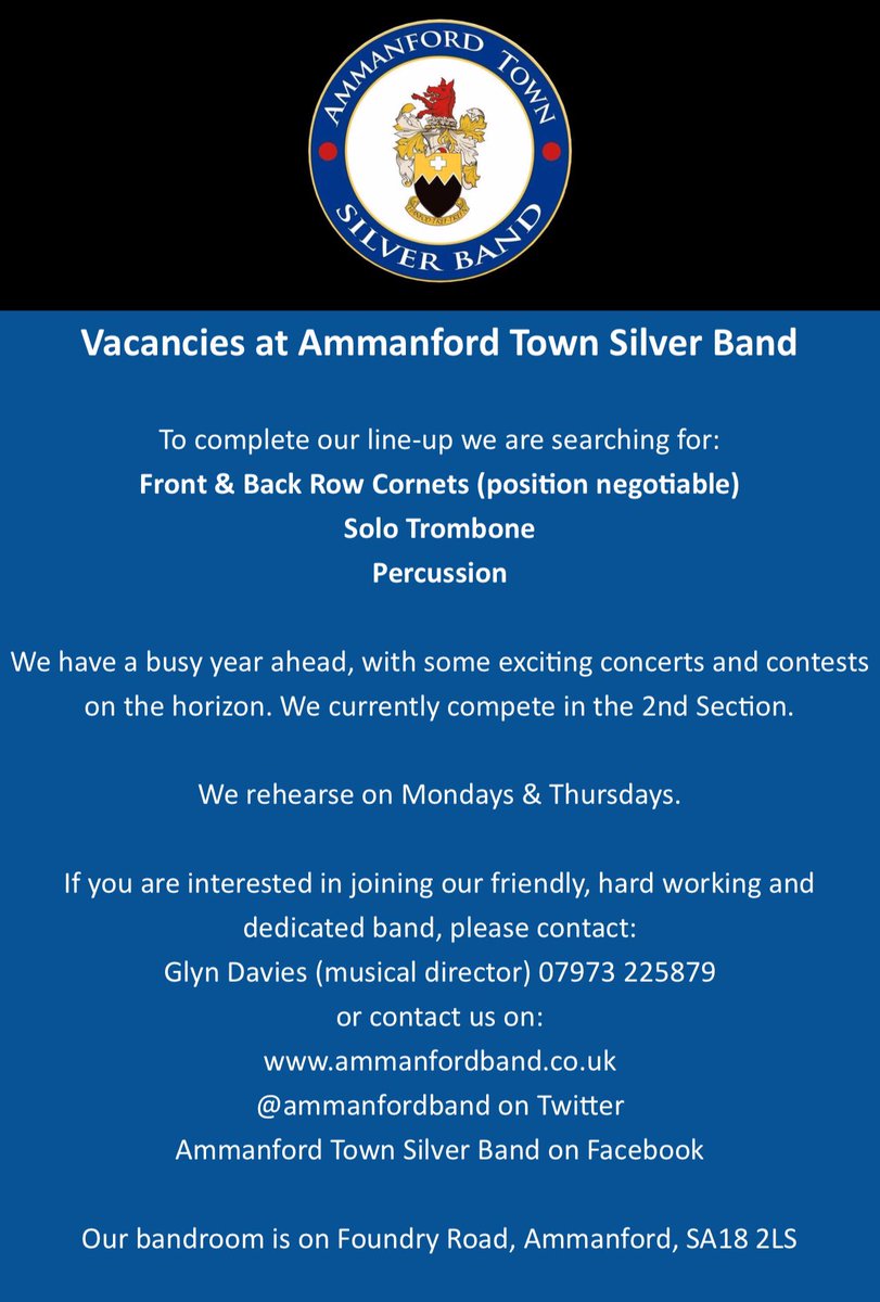 ammanfordband's tweet photo. Want to join us? Please get in touch. We look forward to hearing from you. https://t.co/g9FztJekZm