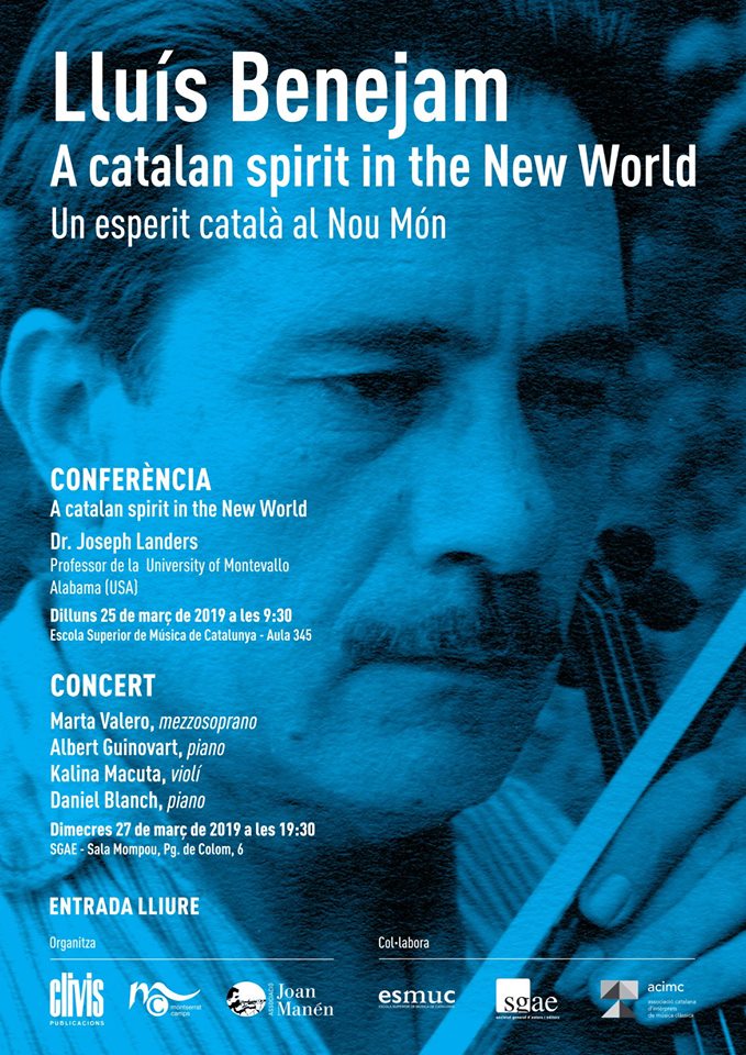 JoanManen's tweet photo. Demà 27 de març de 2019, 19h30, sala Mompou de la SGAE de Barcelona: recital excepcional titulat “UN ESPERIT CATALÀ AL NOU MÓN” amb obres de Lluís Benejam interpretades per Marta Valero (mezzo), Albert Guinovart (piano), Kalina Macuta (violí) i Daniel Blanch (piano) https://t.co/OFiirkEk6z