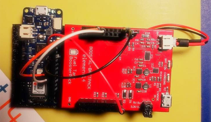 E14Community's tweet photo. The device built by @JanLCumps reports how long is the battery expected to last and raise an alarm when it's nearly fully discharged #Project14 #IoTInTheCloud #ArduinoDay19 https://t.co/VDrphtvWGj https://t.co/X2xrGng9aO