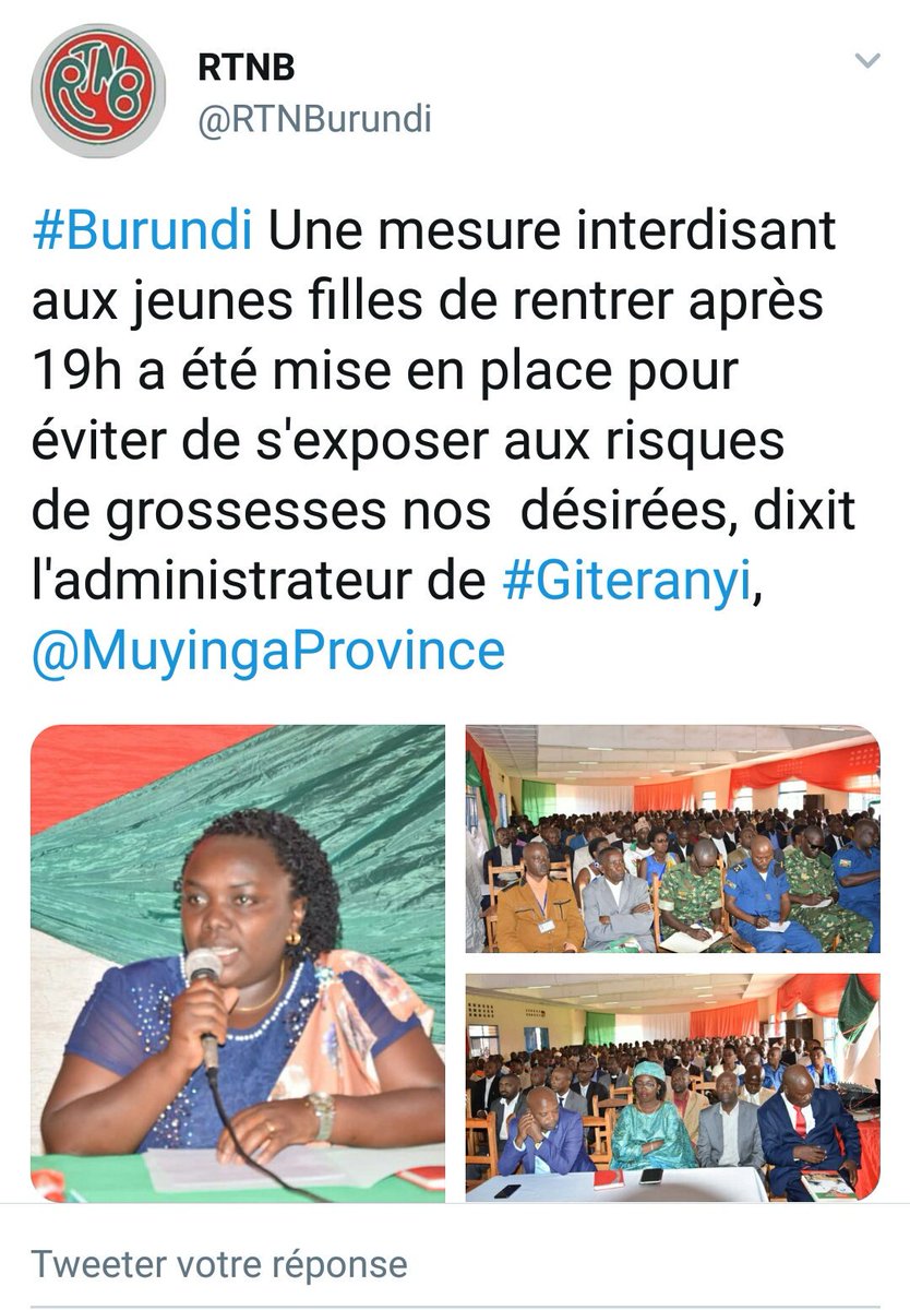 pnininahazwe's tweet image. C'est plutôt en commune #Giteranyi que l'administrateur a interdit jeunes filles de rentrer à la maison après 19 heures. Justification avancée : "éviter de s'exposer aux risques de grossesses non désirées". #Burundi #FreeOurGirls