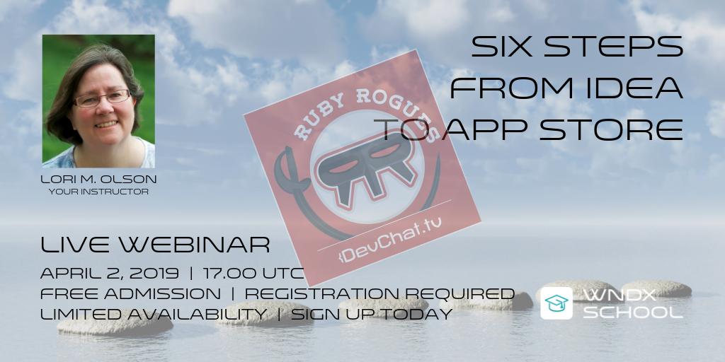 WNDXSchool's tweet photo. Exciting news: @wndxlori is the next guest on the always informative @rubyrogues #podcast, where she’s talking about @RubyMotion and the upcoming #6PackApps webinar. Want to get a jump on the limited number of webinar spots in advance? Sign up now: https://t.co/cOJ1XX6bHZ https://t.co/FTGQ9dAjRw