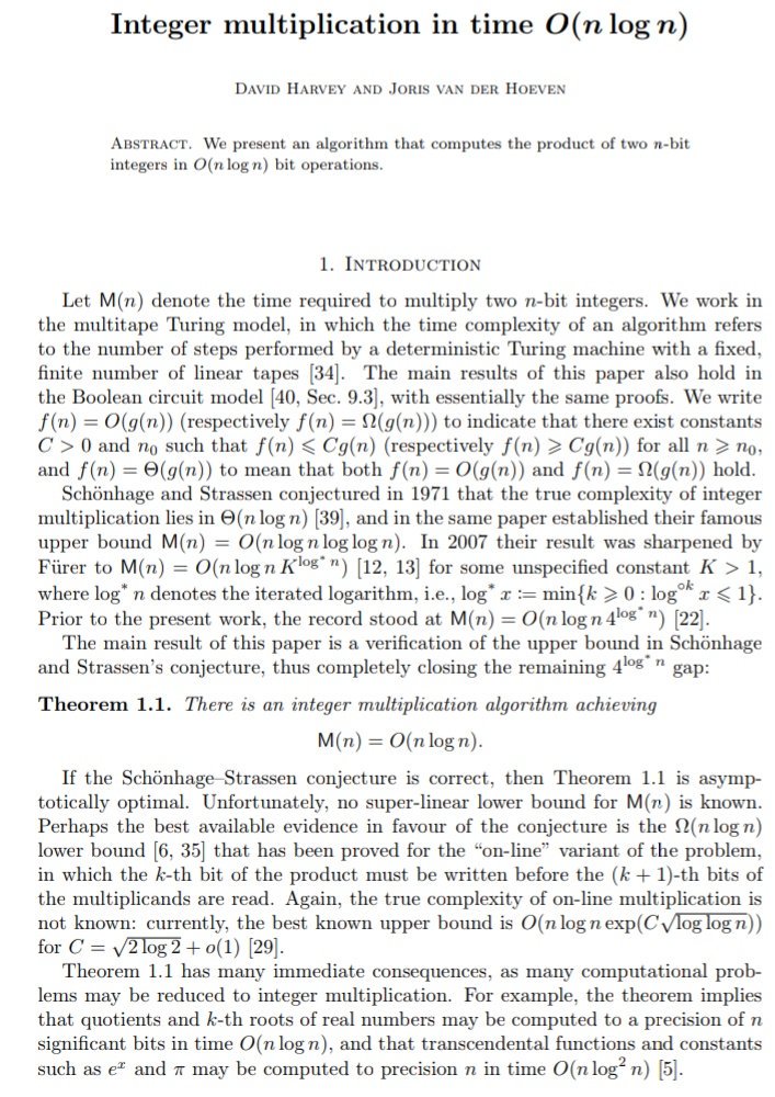 queenofquanta's tweet photo. Integer multiplication in O(n log n) time. 😮
https://t.co/PIOQ50HHfX https://t.co/ycQwdxB0qN
