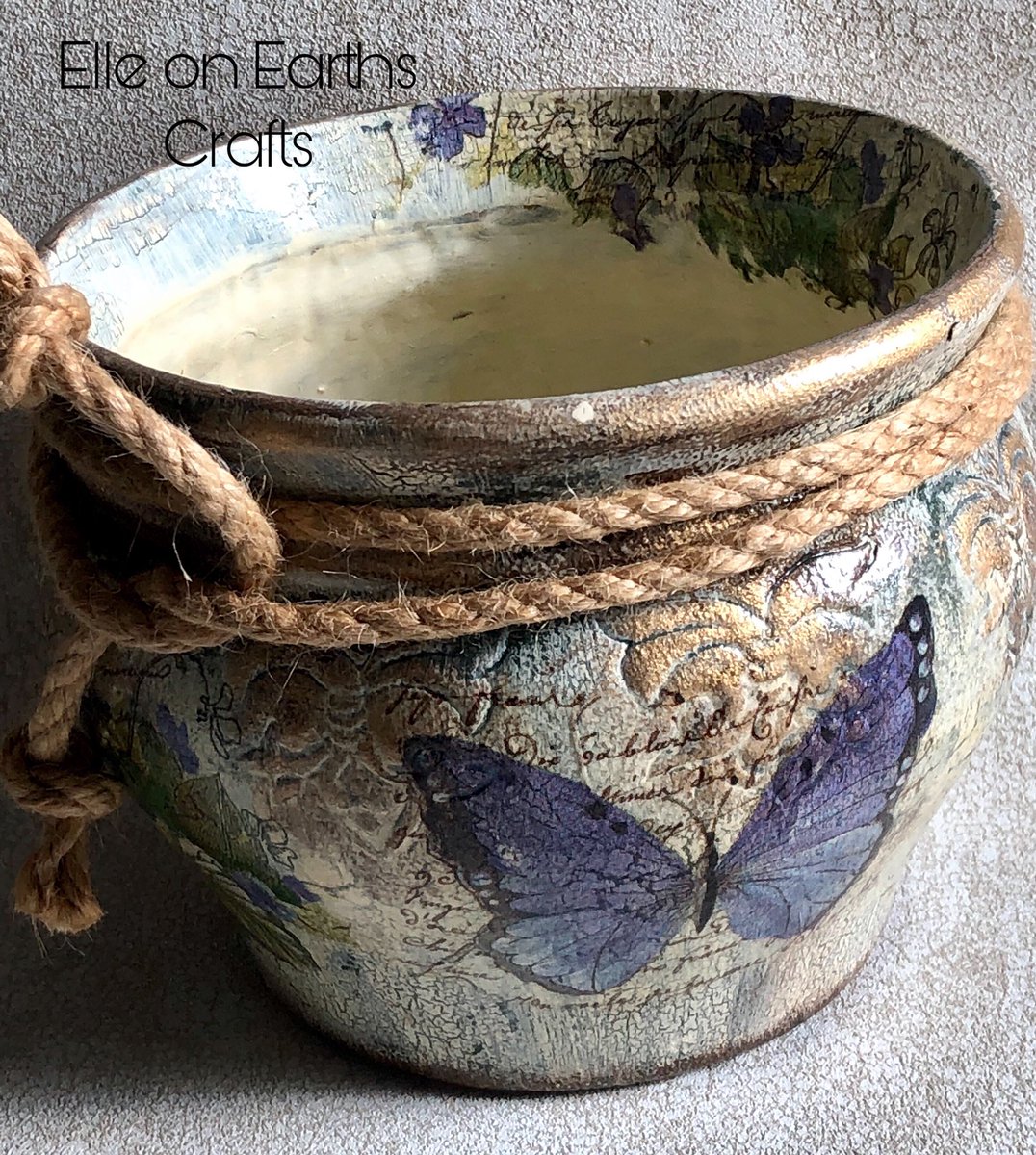 RusticElle's tweet image. Vintage plant pot #decoupage #handmade #plantpot #spring Facebook page Elle on Earths Crafts