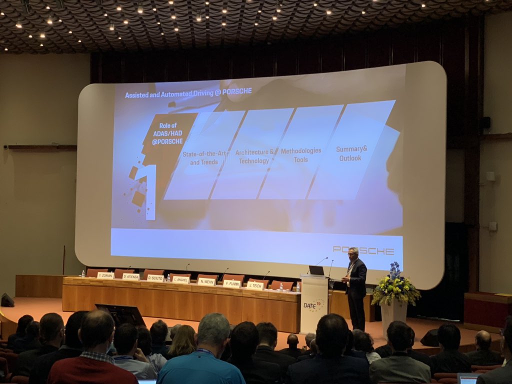 Daniel_Grosse's tweet image. 2nd #DATEconference 2019 keynote by Jürgen Bortolazzi from Porsche on Assisted and Automated Driving
