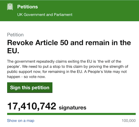17mSignatures's tweet photo. This isn't real - yet.  But you could make it happen.  Join the campaign to push the #RevokeArticle50 petition to #17millionsignatures at https://t.co/r9RgAxpaM6 https://t.co/33JNH79x68