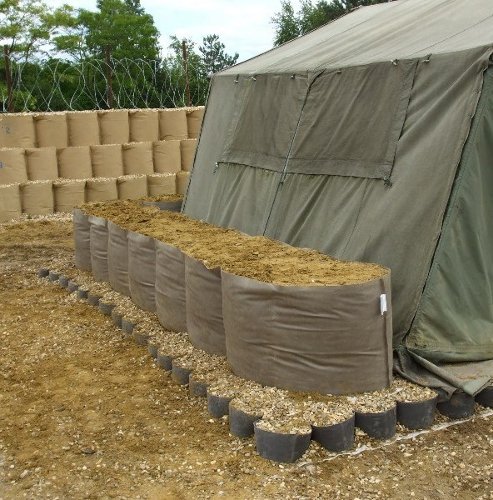 Defencell is from JS Franklin and is a geotextile self supporting container that can be used like sandbags, gabions or to reinforce earth berms. No metal content and high packing density are key features/19