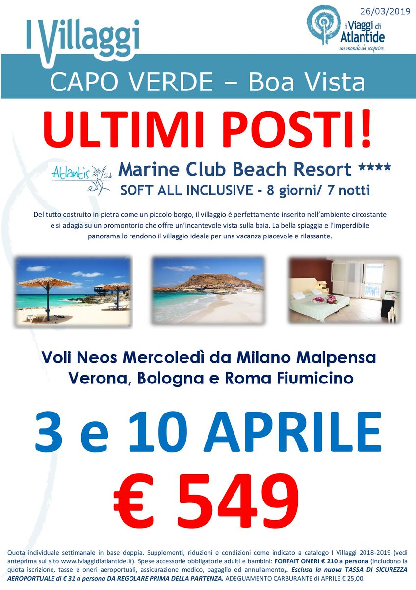 ViaggiAtlantide's tweet photo. Atlantis Club Marine Club Beach Resort 4* partenza il 3 Aprile o il 10 Aprile  - 7 notti - da Milano, Verona, Bologna e Roma  #WeAreAtlantide #Offerta #Lastminute #Boavista #CapoVerde #Relax #Travel https://t.co/5rqcU6aqvN