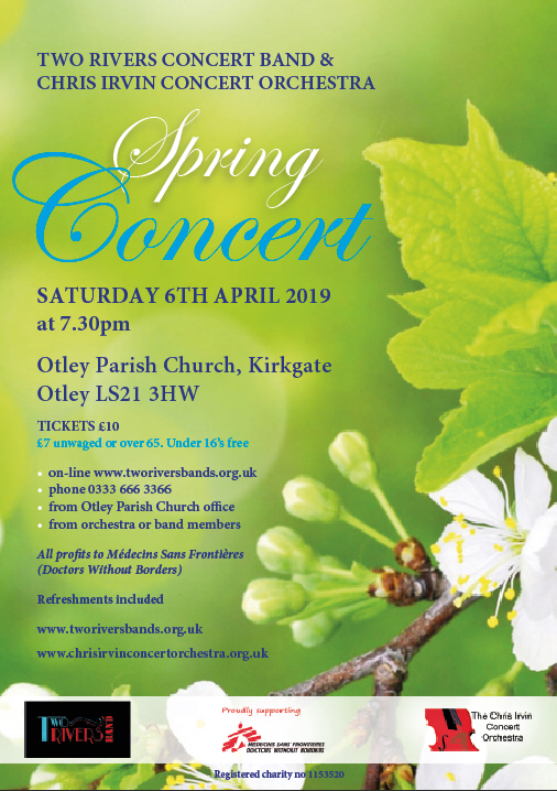 Tickets are still available for our concert in #Otley with the Chris Irvin Concert Orchestra on 06 April. 
We have a varied programme planned with something for everybody, including popular classics and music from the theatre and movies.
All profits to Medicins Sans Frontiere.