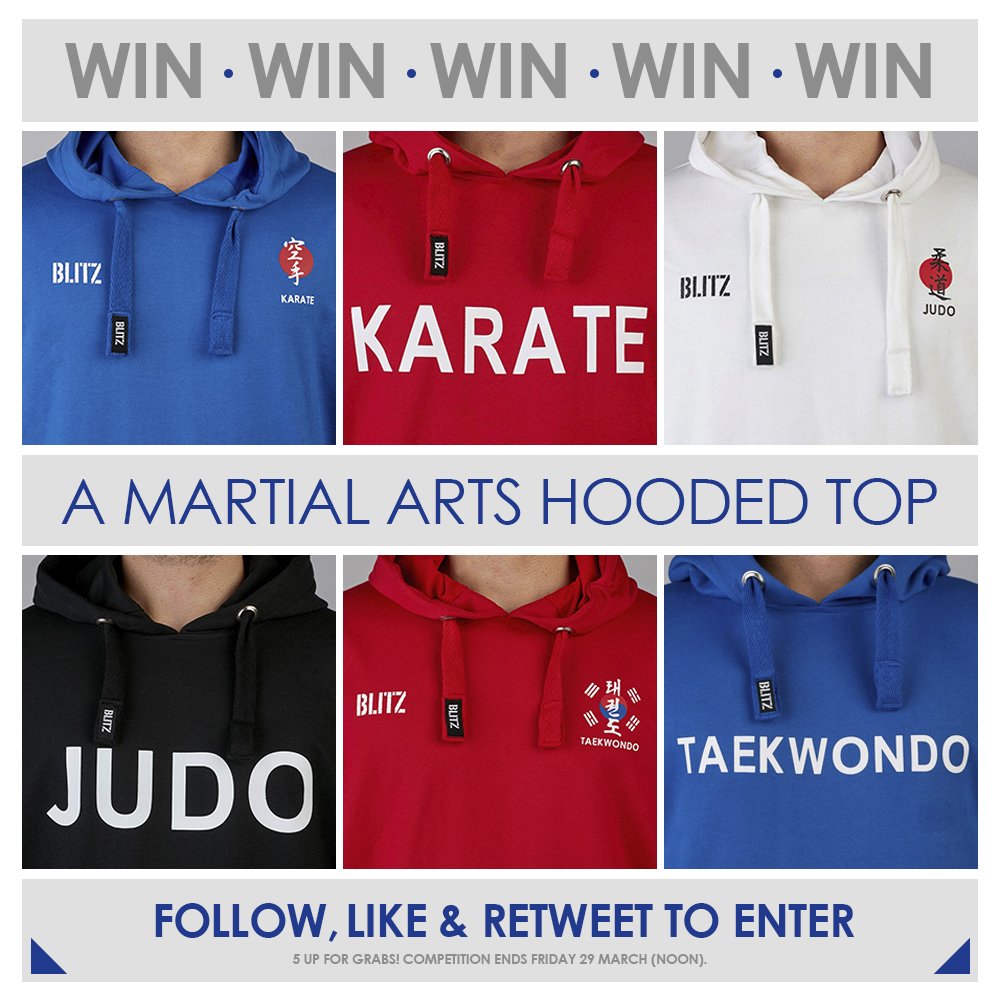 #COMPETITION: Win a Blitz Martial Arts Hoodie of your choice from our brand new collection! FOLLOW, LIKE and RETWEET to enter. 5 up for grabs! Ends 29 March (noon). #MartialArts #Win #RTtoWin #Giveaway #Prize #CompetitionTime