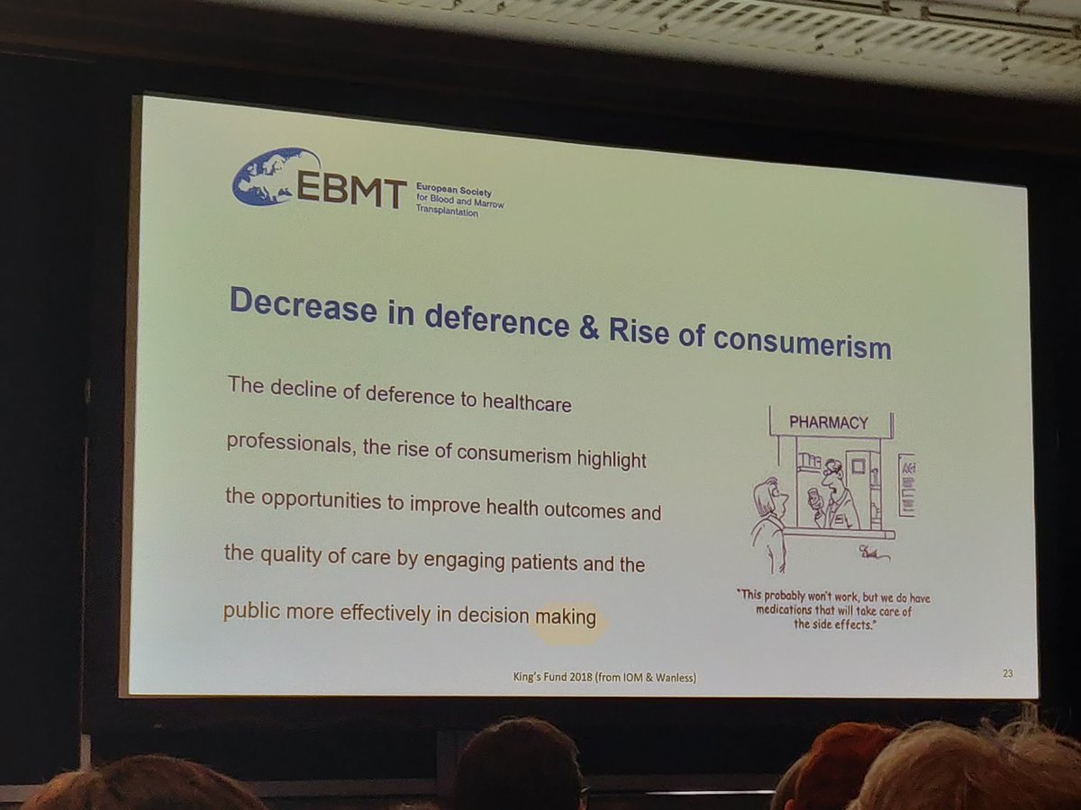 TheEBMT_Nurses's tweet photo. Natalie Doyle @nataliedoyle99 is here from the UK talking about living with cancer and beyond. There is a growing focus on HCPs and patients collaborating. The chronic care model: engaging patients in decision-making. #EBMT19 #SharedLearningEBMT #nurse https://t.co/jZEl3MB1J7