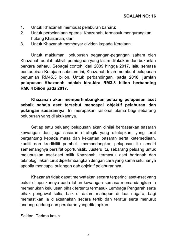 Khazanah Nasional Pa Twitter Parliamentary Questions On Khazanah The Following Is The Written Reply By The Minister In The Prime Minister S Department To A Question On Khazanah S Divestments From The Member