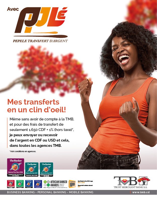 TMB_CD's tweet photo. Même si vous n’êtes pas client à la TMB, vous pouvez utiliser la messagerie financière Pepele Transfert d’Argent pour envoyer ou recevoir de l’argent partout en #RDC #Congo #MoneyTransfer https://t.co/Y8aW8NJzmt