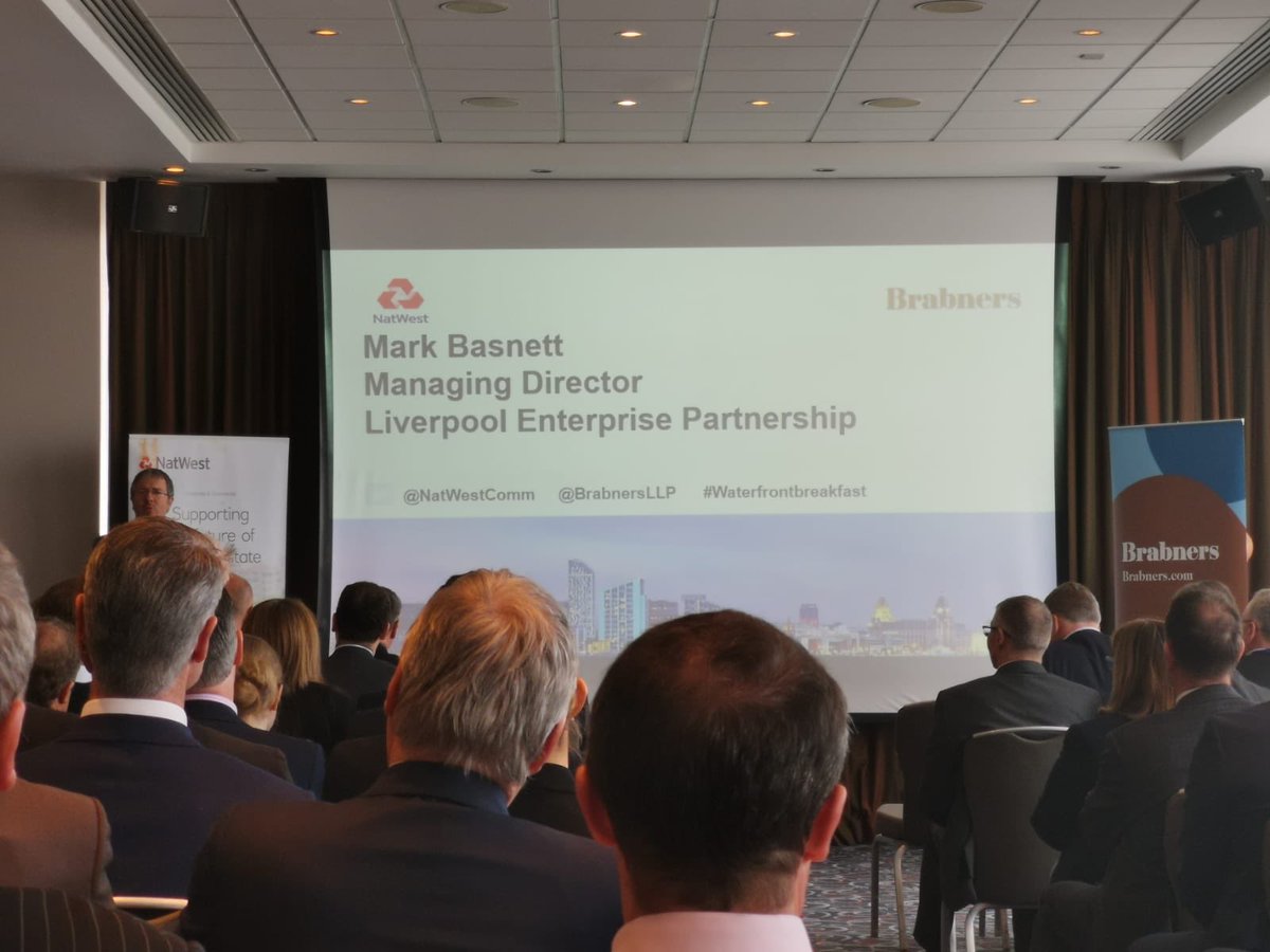 Next up at the #WaterfrontBreakfast is @MarkBasnett_LEP #Liverpool ‘A city with a bright future’ @BrabnersLLP @NatWestComm @lpoolcouncil @Regen_Lpool