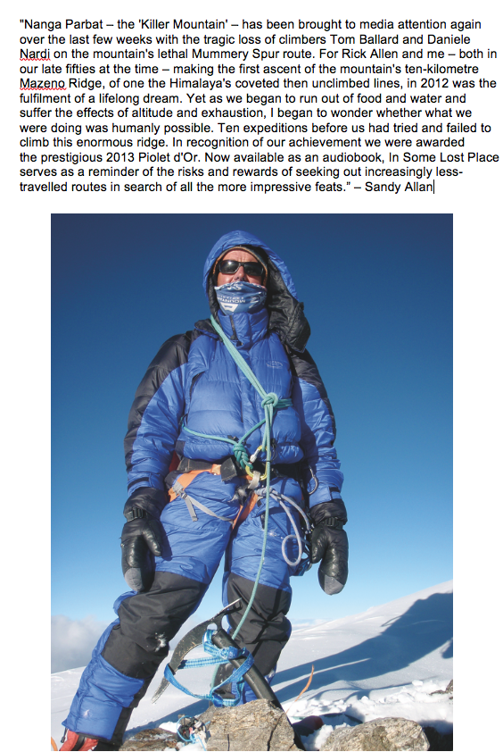VertebratePub's tweet photo. Listen here to #SandyAllan's #epic account of an #incredible feat of #endurance and #commitment at the very limits of #survival: https://t.co/4tPrCLO28R #audiobook

Photo: Sandy on the summit of #NangaParbat. https://t.co/p1Snm7YcFv