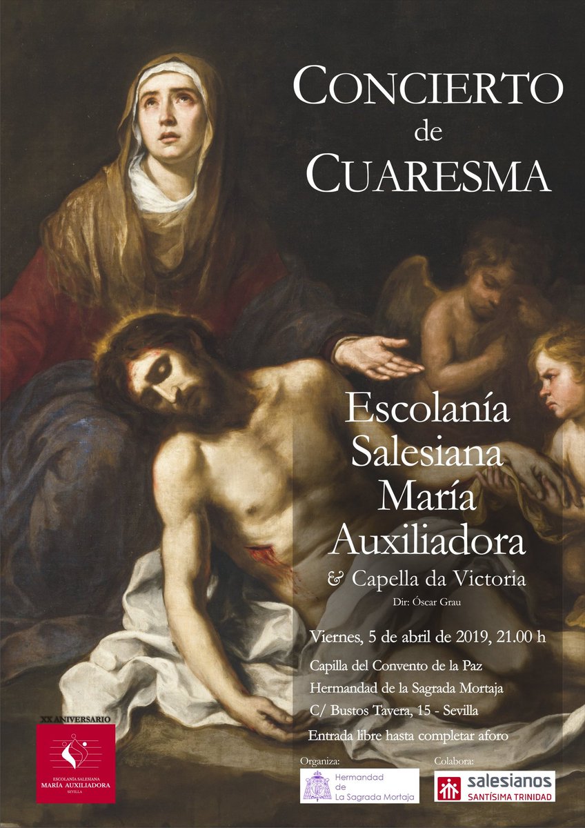 #AGENDA Nuestro próximo concierto de Cuaresma será el próximo día 5 de abril en <a href="/SgdaMortaja/">Hdad Sagrada Mortaja</a>
¿TE LO VAS A PERDER?

<a href="/SalesianosSMX/">Salesianos SMX - #UnSueñoParaTi</a>
<a href="/SalesianosSTRD/">Salesianos Trinidad - Sevilla</a> <a href="/AbeInfanzon/">Antonio Burgos</a> <a href="/pasionensevilla/">Pasión en Sevilla</a> <a href="/diariosevilla/">Diario de Sevilla</a> <a href="/manuroldansal/">Manuel Jesús Roldán</a> <a href="/apastort/">Álvaro Pastor Torres</a> <a href="/andaluciacof/">Andalucía Cofrade OC</a> <a href="/LaPasion7TV/">La Pasión</a> <a href="/elllamadorcsr/">elllamadorcsr</a> <a href="/ElConsejoSev/">Consejo HH y CC Sevilla</a>